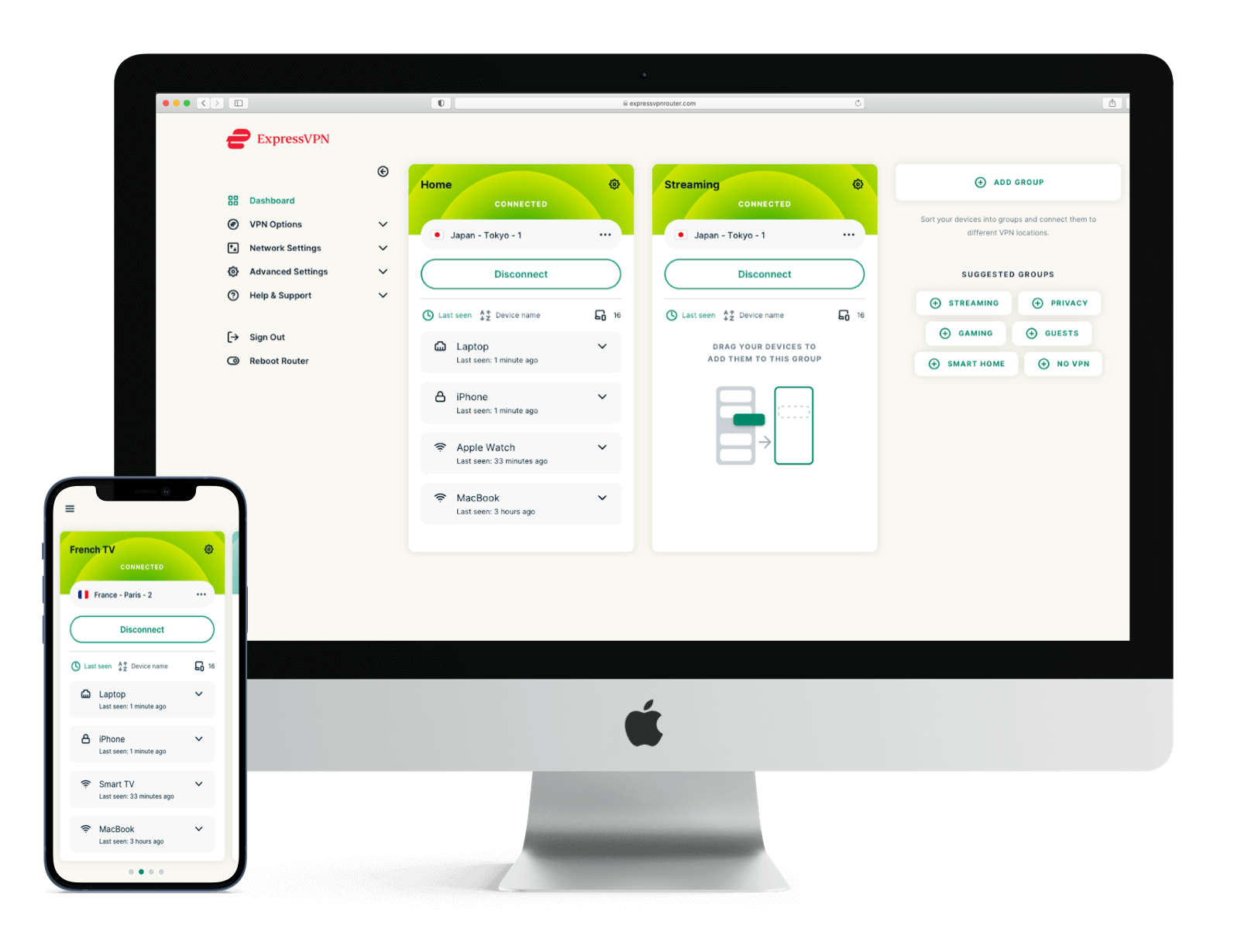Device Groups on ExpressVPN app for router.