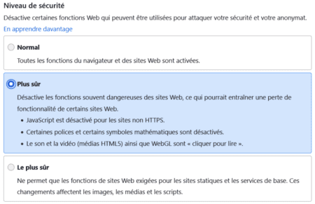 niveau de sécurité Tor