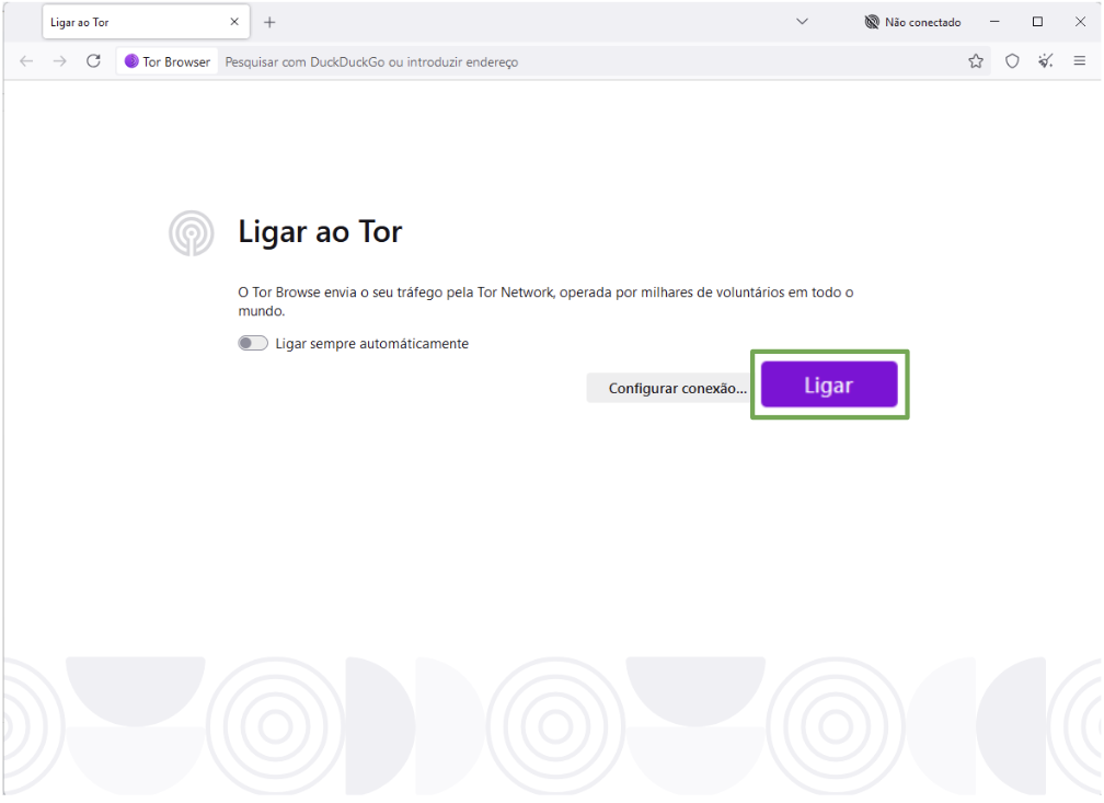 Tor browser window with the Connect button highlighted.