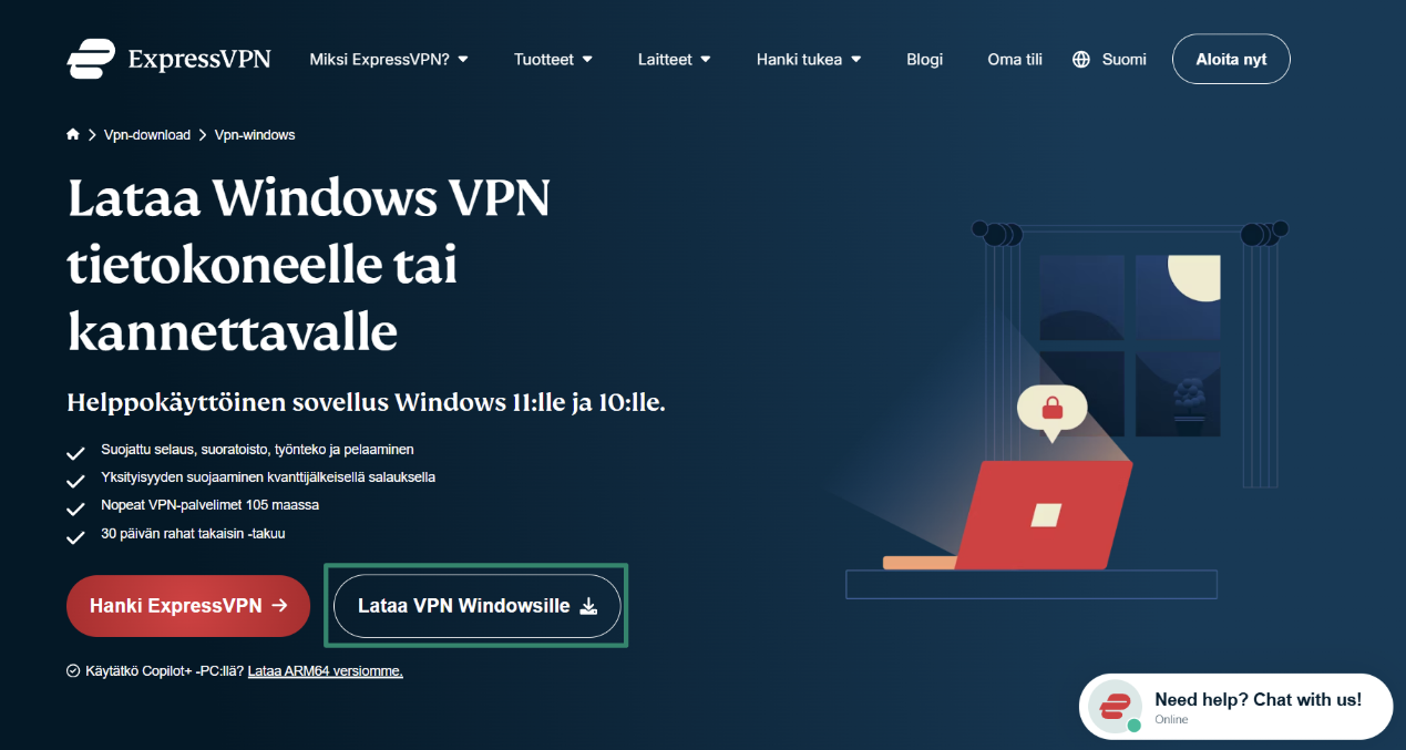 Downloading ExpressVPN's setup for Windows.