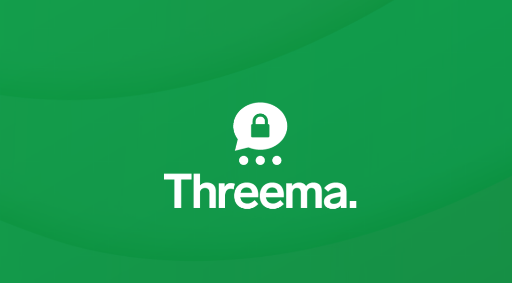 Threema logo. A white speech bubble with a padlock inside, above the word ‘Threema.’ in white text on a green background.