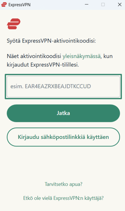 Logging into ExpressVPN on Windows using activation code.