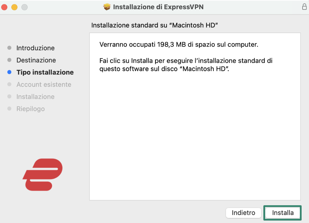 Installing ExpressVPN on macOS.