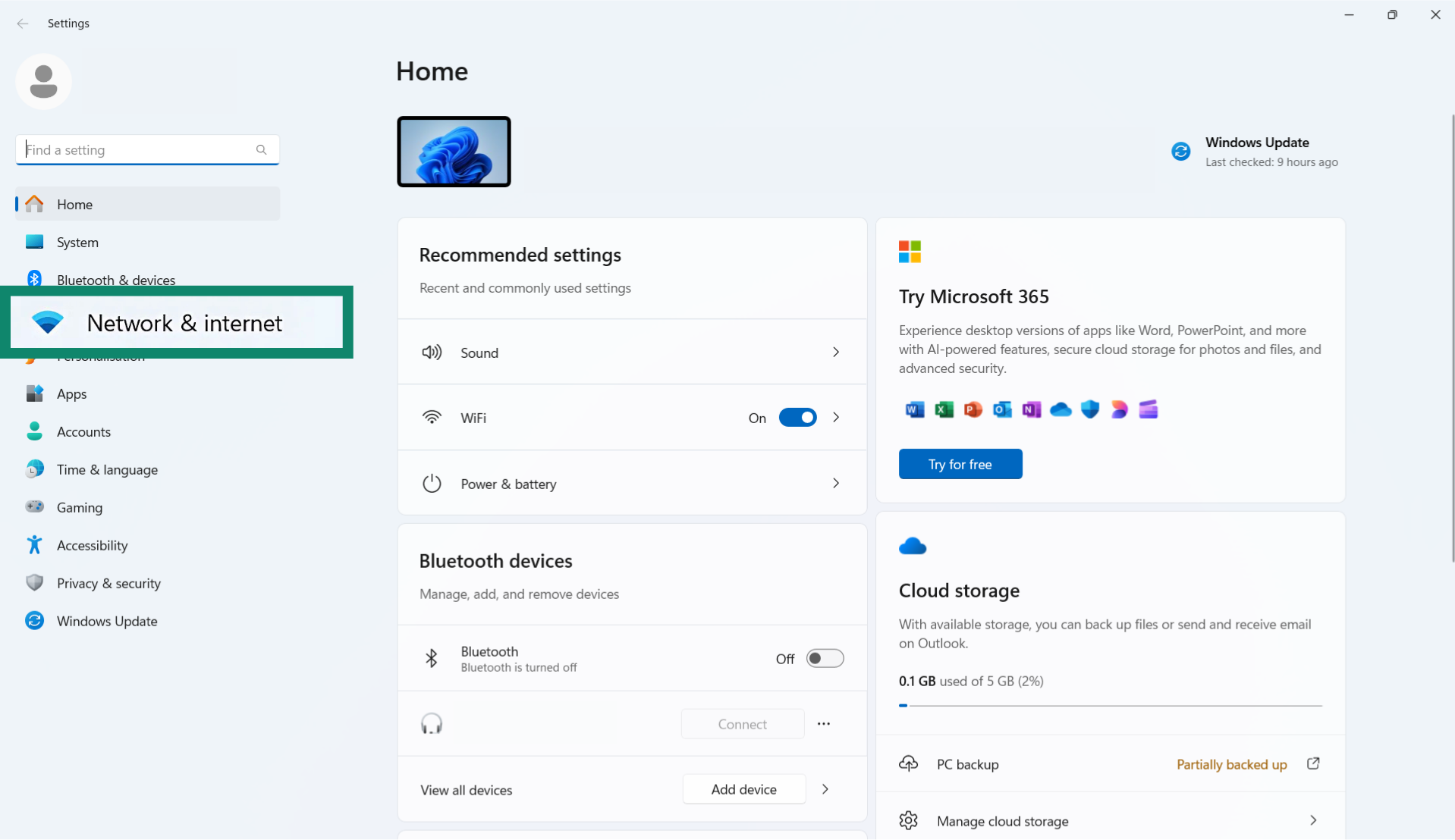 The Windows Settings screen, showing the Network & internet option.