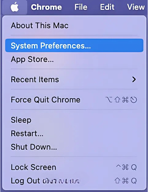 Apple menu with the System Preferences button highlighted