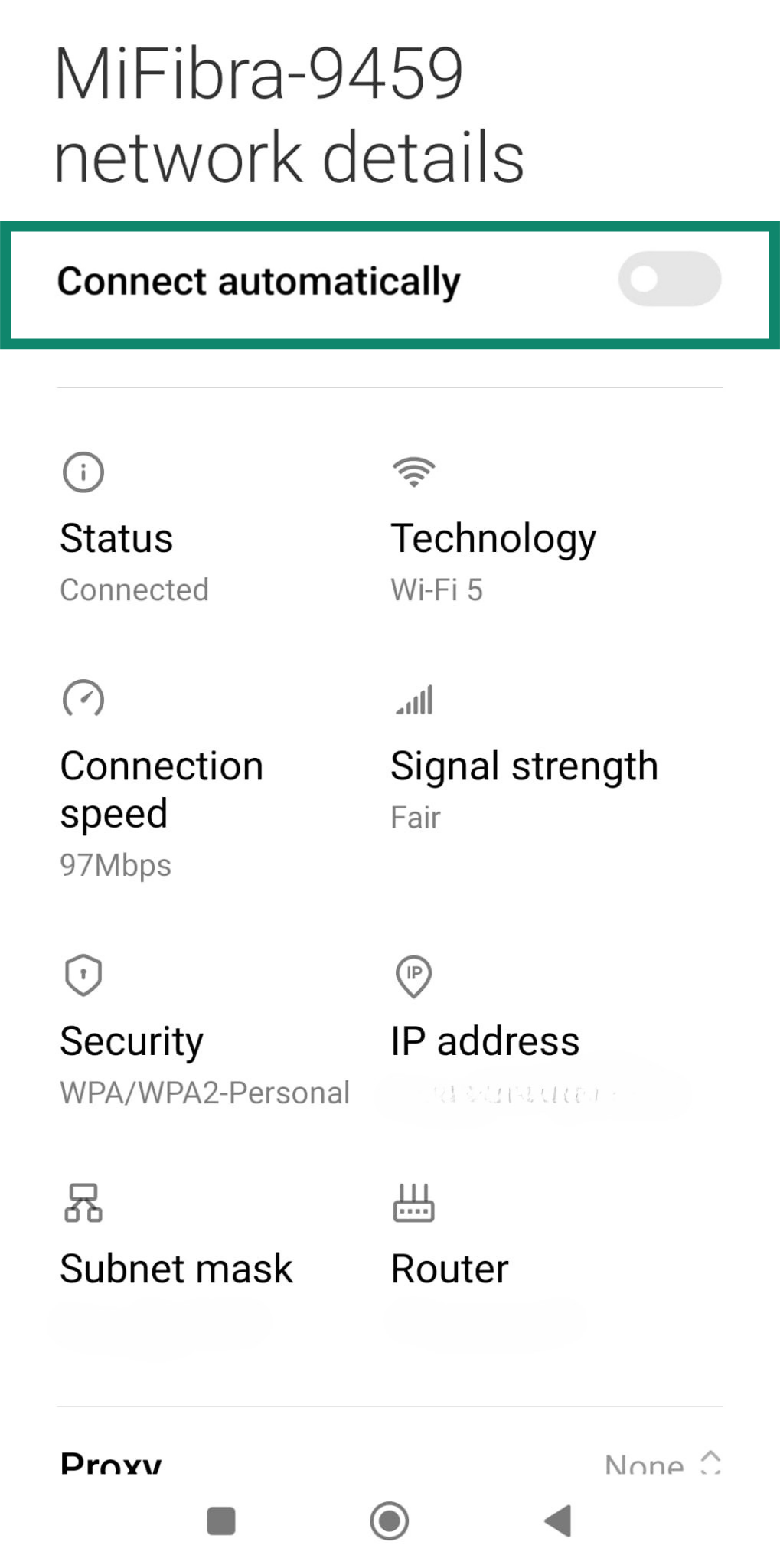 Android screen showing