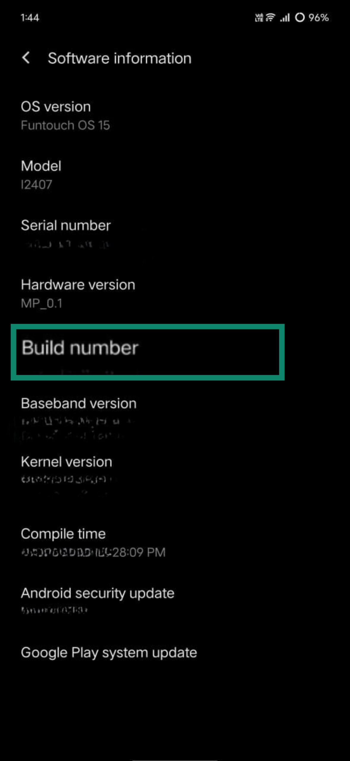 Tapping Build number to enable developer options on Android
