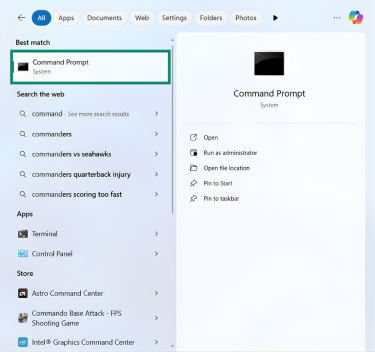 Open the command prompt from the Start menu.