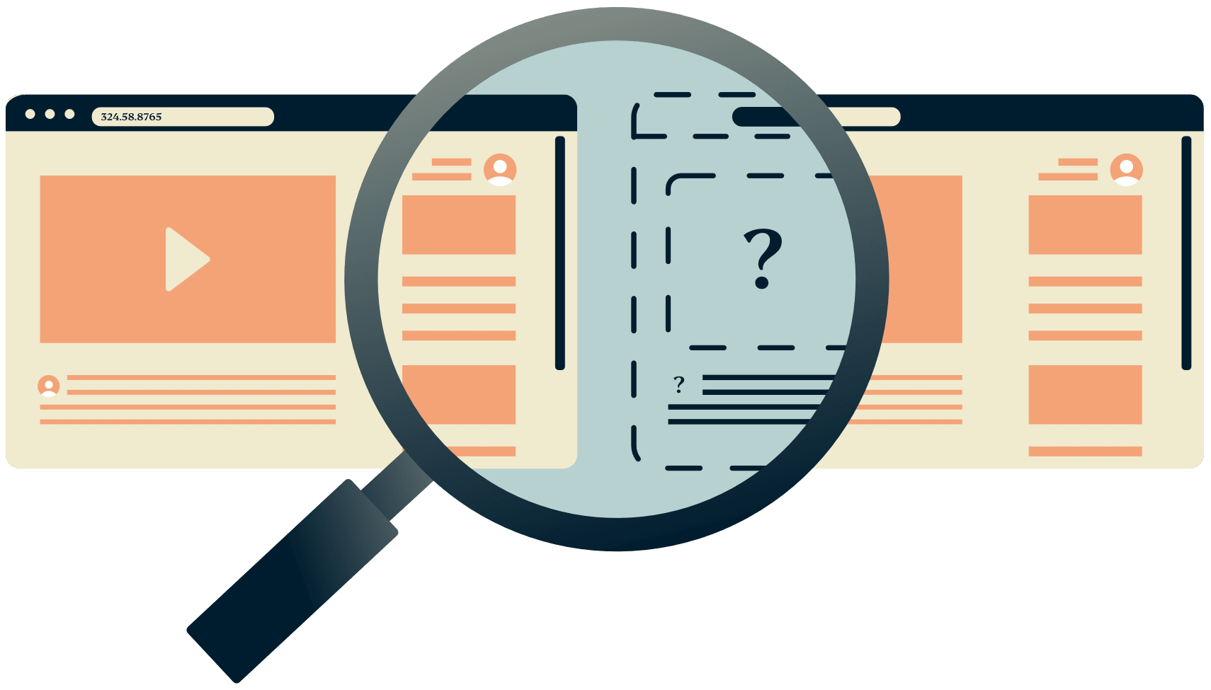 แว่นขยายมากกว่าสองหน้าต่างเบราว์เซอร์ที่หนึ่งของพวกเขาถูกซ่อนอยู่