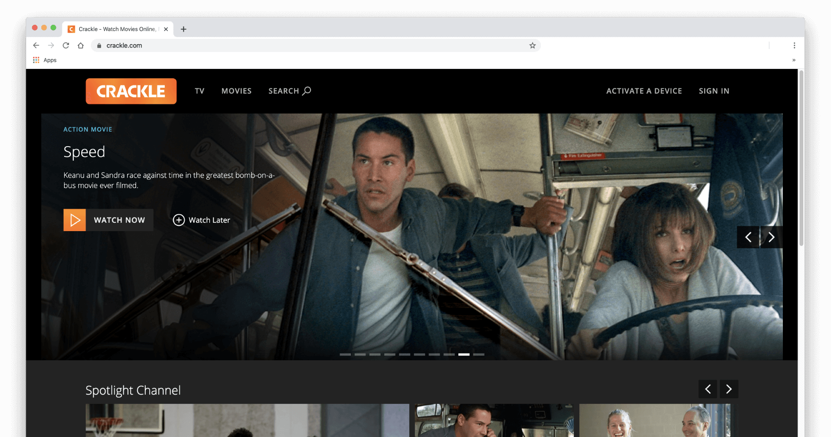 Crackle op een desktopscherm.