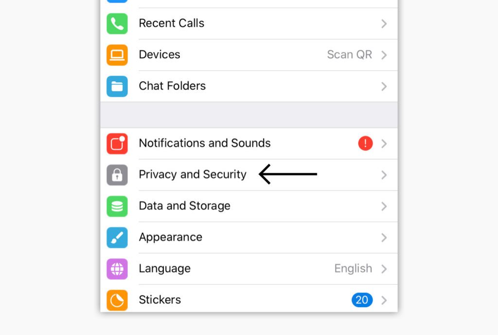 Screenshot aus dem Einstellungsmenü von Telegram.