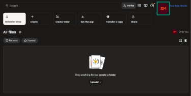 Dropbox home page highlighting the user avatar