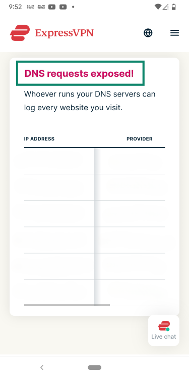 Failed ExpressVPN DNS leak test.